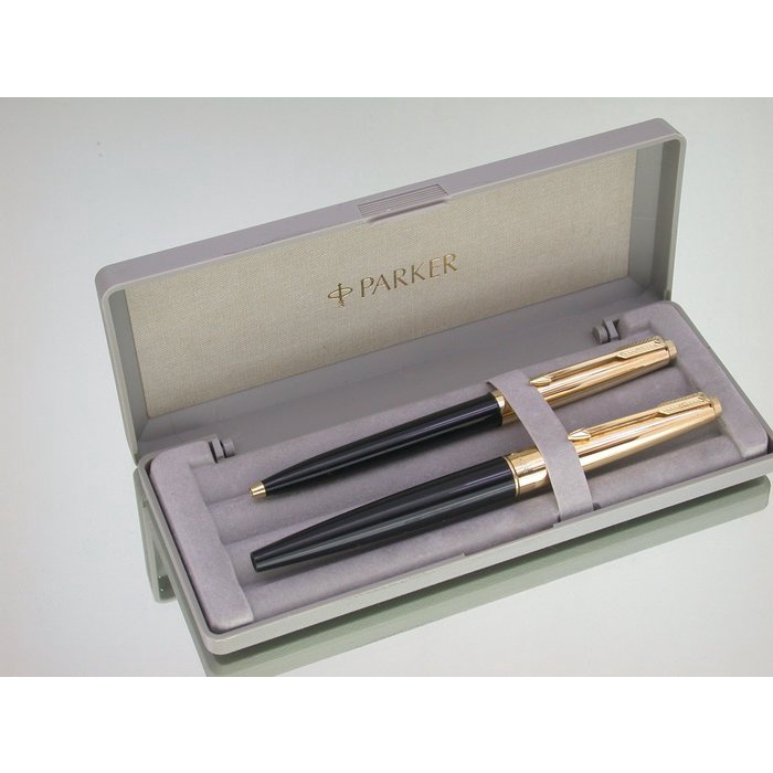 僅剩一對 全新庫藏 英國製 古董PARKER派克45型 K金筆蓋 原子筆+鋼筆.