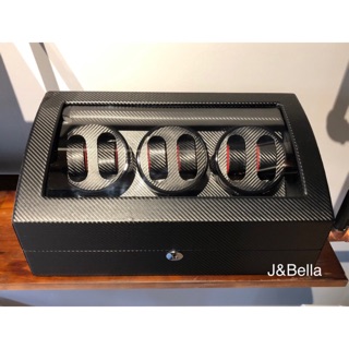 (J&Bella)6+7碳纖維Led燈（開蓋停）自動上鍊手錶盒 錶盒 收納盒 搖錶器 收藏盒 展示盒 儲藏盒 收藏盒