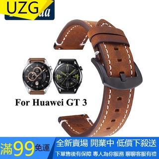 【UZG】華為 適用於 Huawei Watch GT 3 46mm GT3 42mm 復古錶帶的快速釋放真皮錶帶