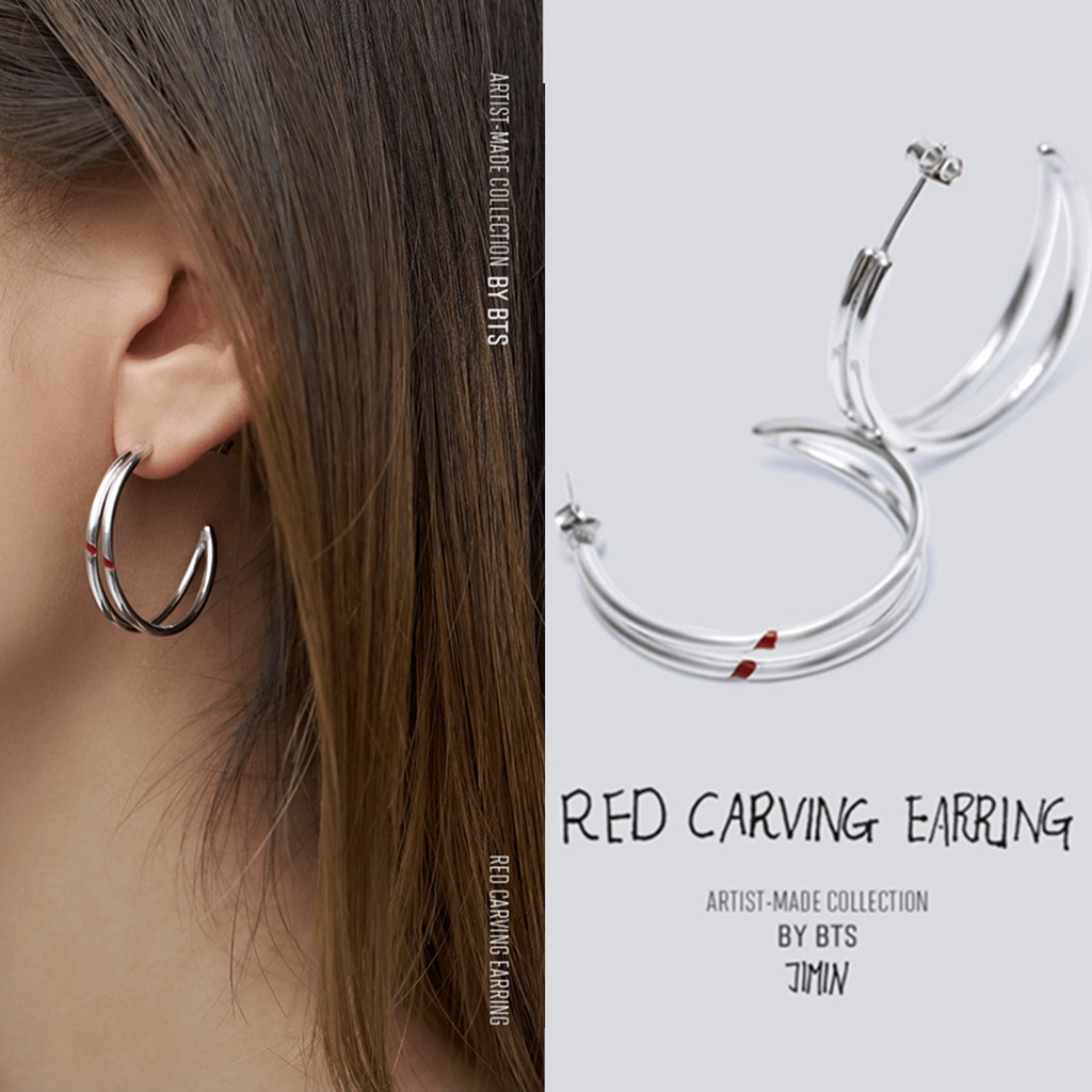 JIMIN RED CARVING EARRING BTS ピアスメンズ