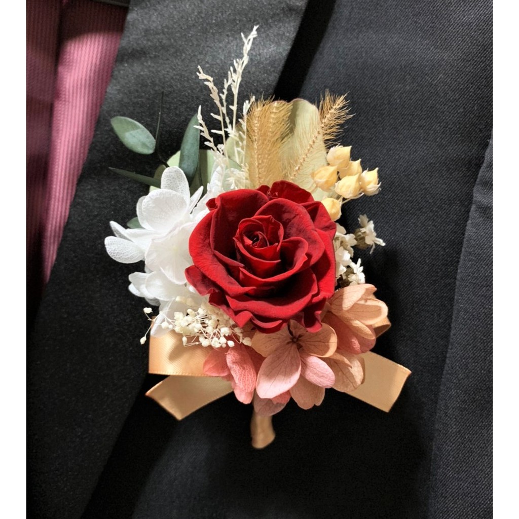 【🌹婚禮玫瑰胸花】新郎伴郎胸花／主婚人長輩胸花／招待胸花／婚宴喜慶／客製化搭配／永生玫瑰／乾燥花 | 蝦皮購物