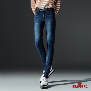 BRAPPERS 女款 新美腳ROYAL系列-中低腰彈性菱形波浪刺繡鑲鑽窄管褲-藍