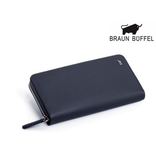 【寧寧精品】台中30年皮件店 BRAUN BUFFEL 小金牛紳士系列真皮長夾 暗夜藍 BF306-305-1 男長夾區