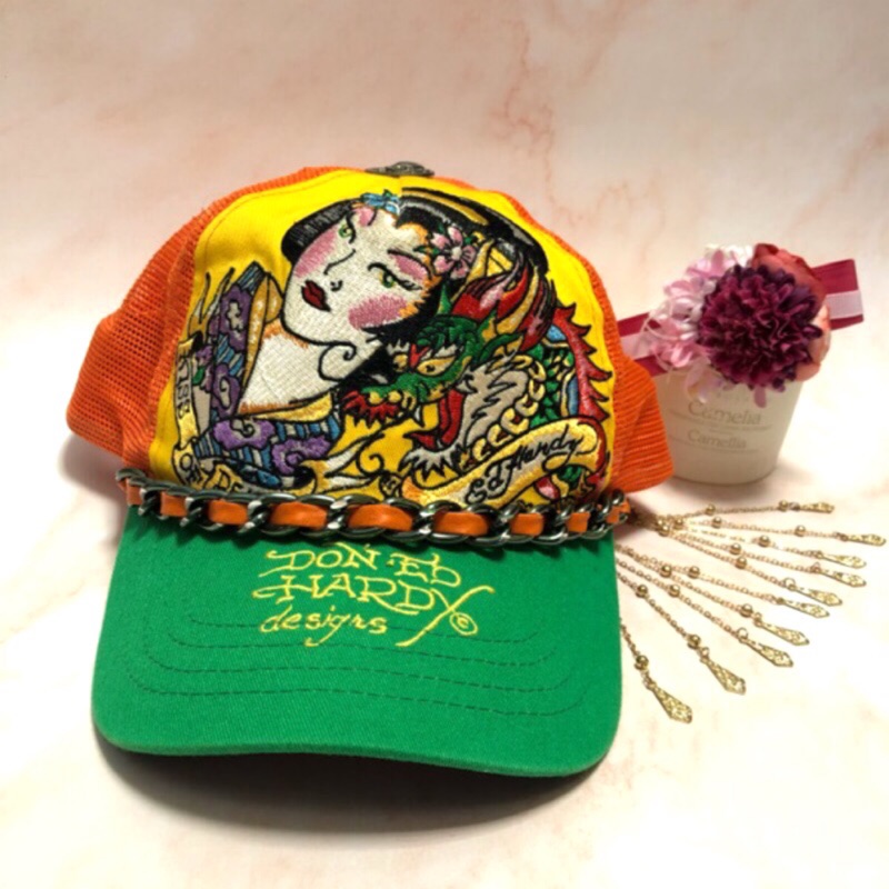 【現貨】Ed hardy 網帽 龍 鏈子 日本和服 藝伎 真品 美國 絕版 潮帽 帽子