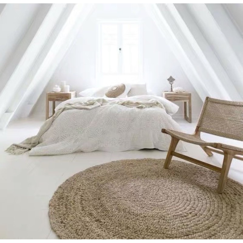 北歐ins越南水蘆葦草編織地毯圓形地墊簡約黃麻客廳臥室床邊地毯