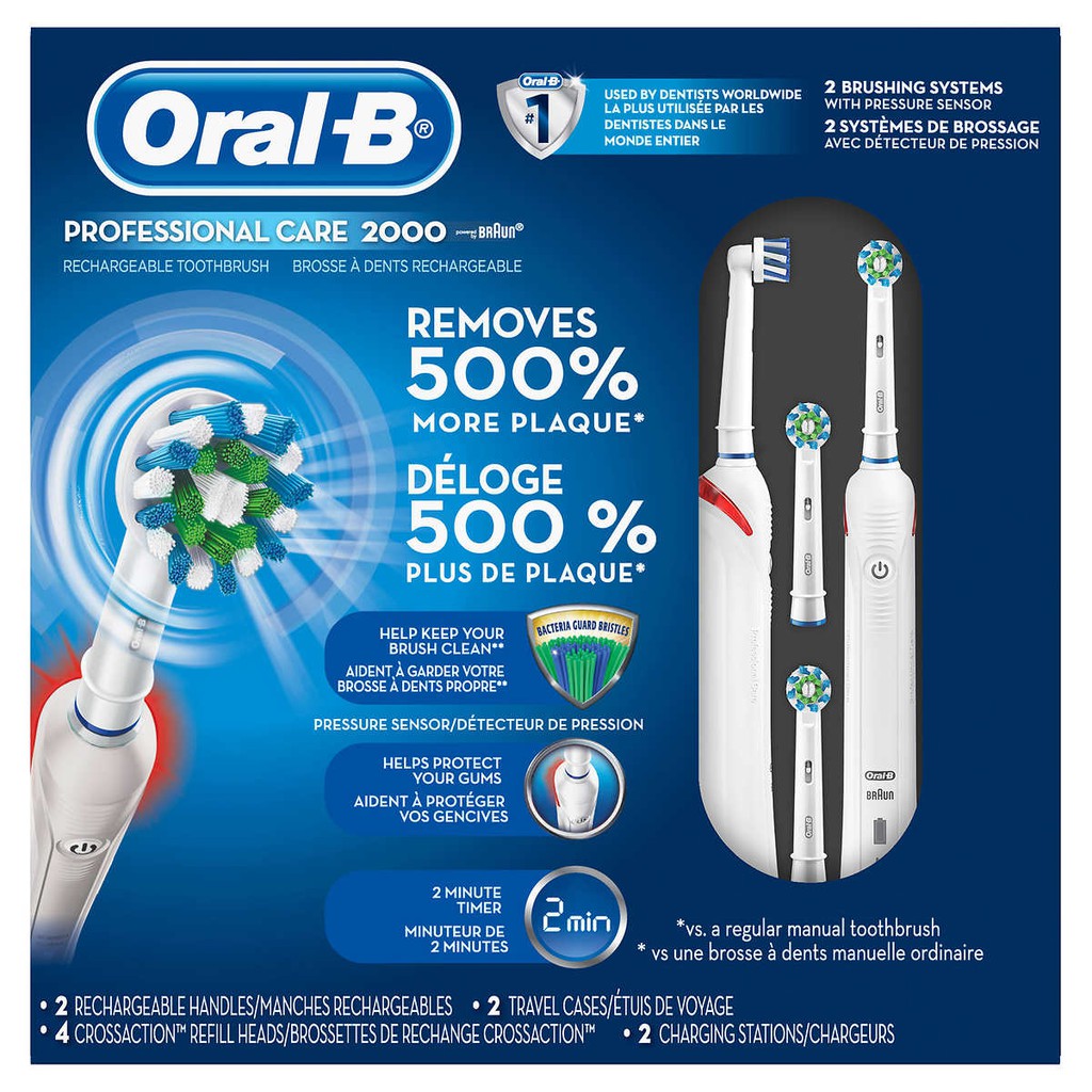 現貨我最便宜😇😇😇德國製造 百靈 Oral-B Pro2000 3D電動牙刷兩入組 歐樂B 加拿大代購