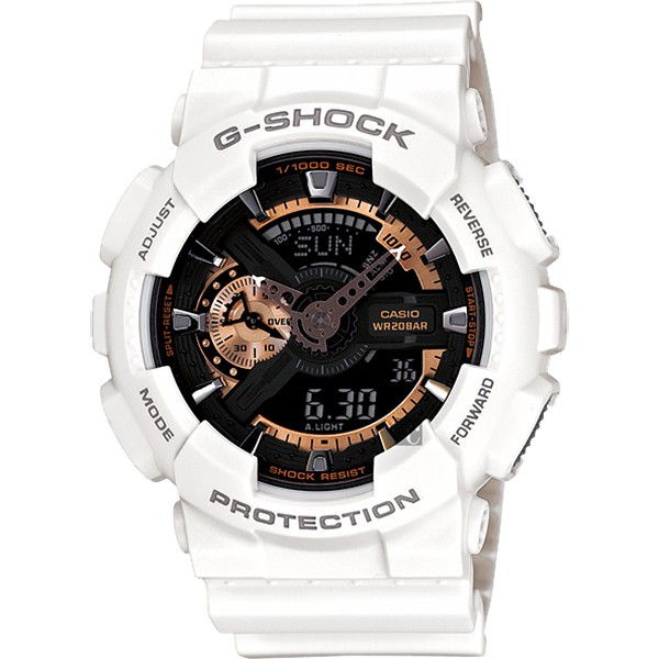CASIO卡西歐 G-SHOCK 復古重機雙顯手錶-古銅x白 GA-110RG-7A