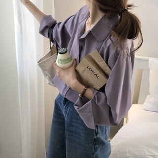 [秒殺] 批發 2021秋裝新款香芋紫色長袖雪紡襯衫女設計感小眾洋氣緞面
