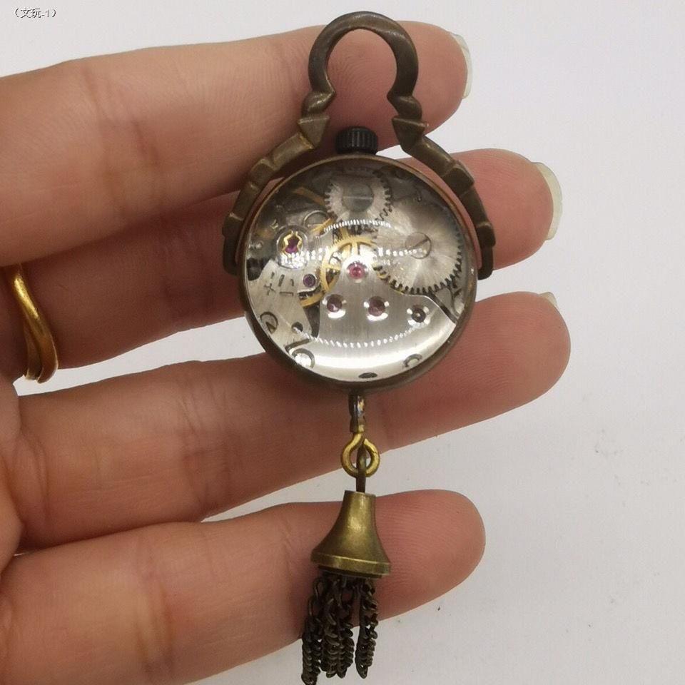 現貨免運 古玩雜項迷你號懷錶  水晶機械錶  小號水晶機械錶 復古純銅頸飾表