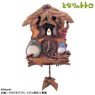 ☆88玩具收納☆日本 193547 RHYTHM 豆豆龍 龍貓咕咕鐘 宮崎駿 掛鐘房子造型時鐘木雕壁鐘擺鐘整點報時特價