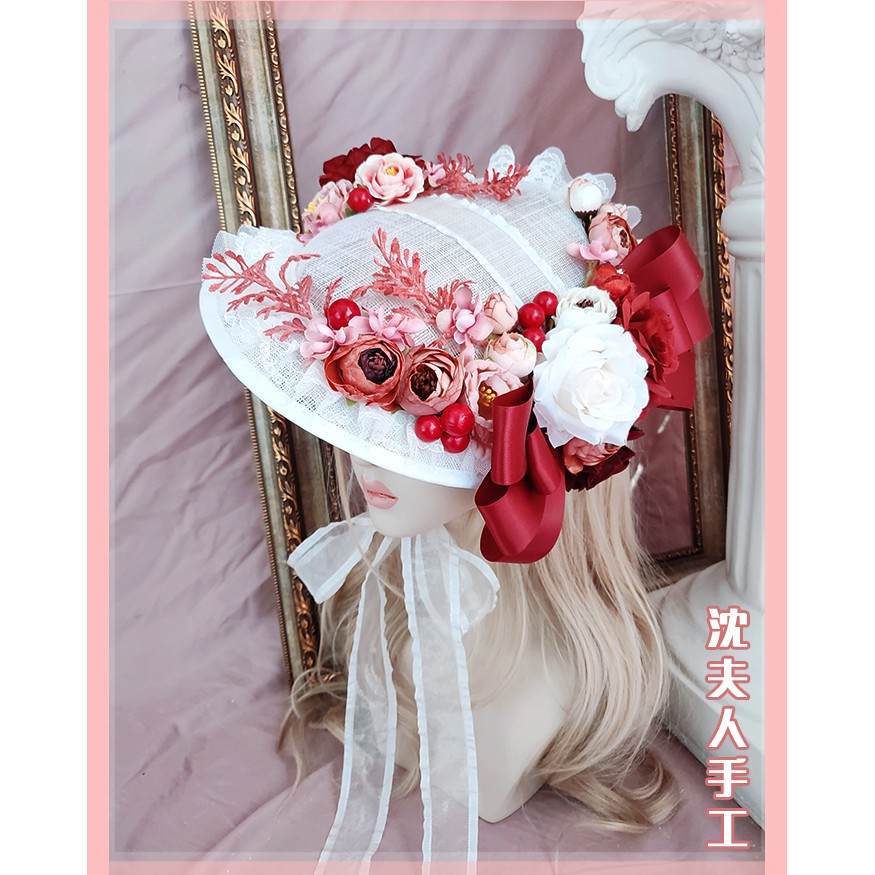 現貨原創lolita花嫁花系緞帶超大蝴蝶結麻紗帽系帶扁帽小禮帽帽子小物 蝦皮購物