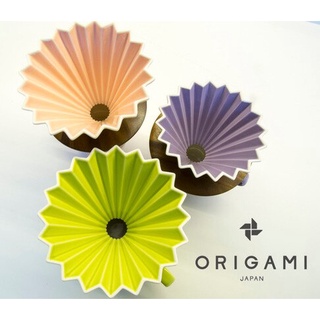 【54SHOP】日本製 ORIGAMI 摺紙咖啡 陶瓷濾杯組 M 附杯座(木質/樹脂擇一) 1-4人份 多色 咖啡濾杯