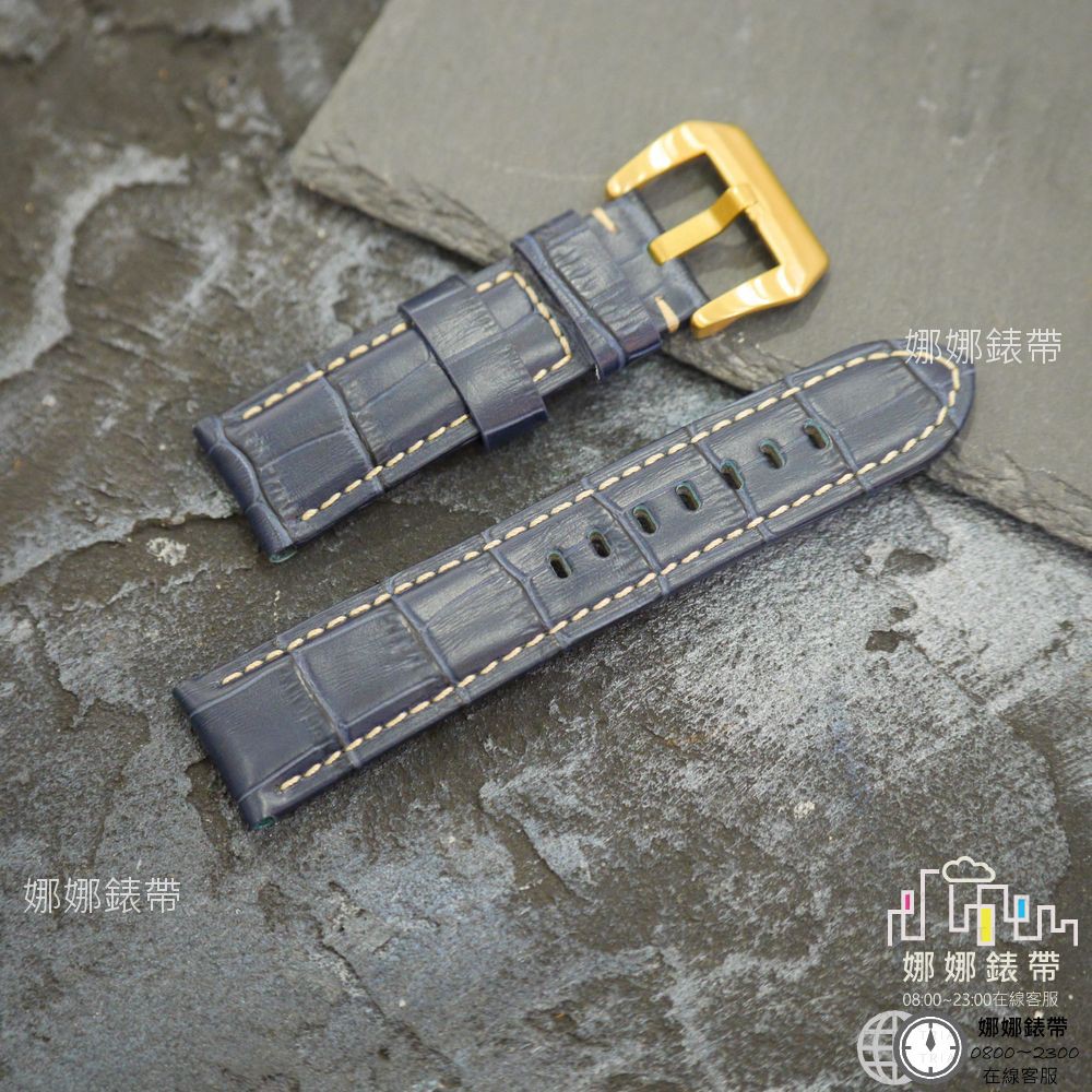 免運 娜娜錶帶金色錶扣 牛皮壓紋 爆裂紋 油蠟錶帶 20mm 22mm 24mm 真皮錶帶 手工錶帶 皮革錶帶 藍色錶帶