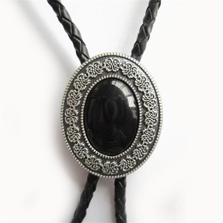 歐美西部 波洛領帶 BOLO TIE 西部項鍊 時尚潮流項鍊 鍍銀黑瑪瑙