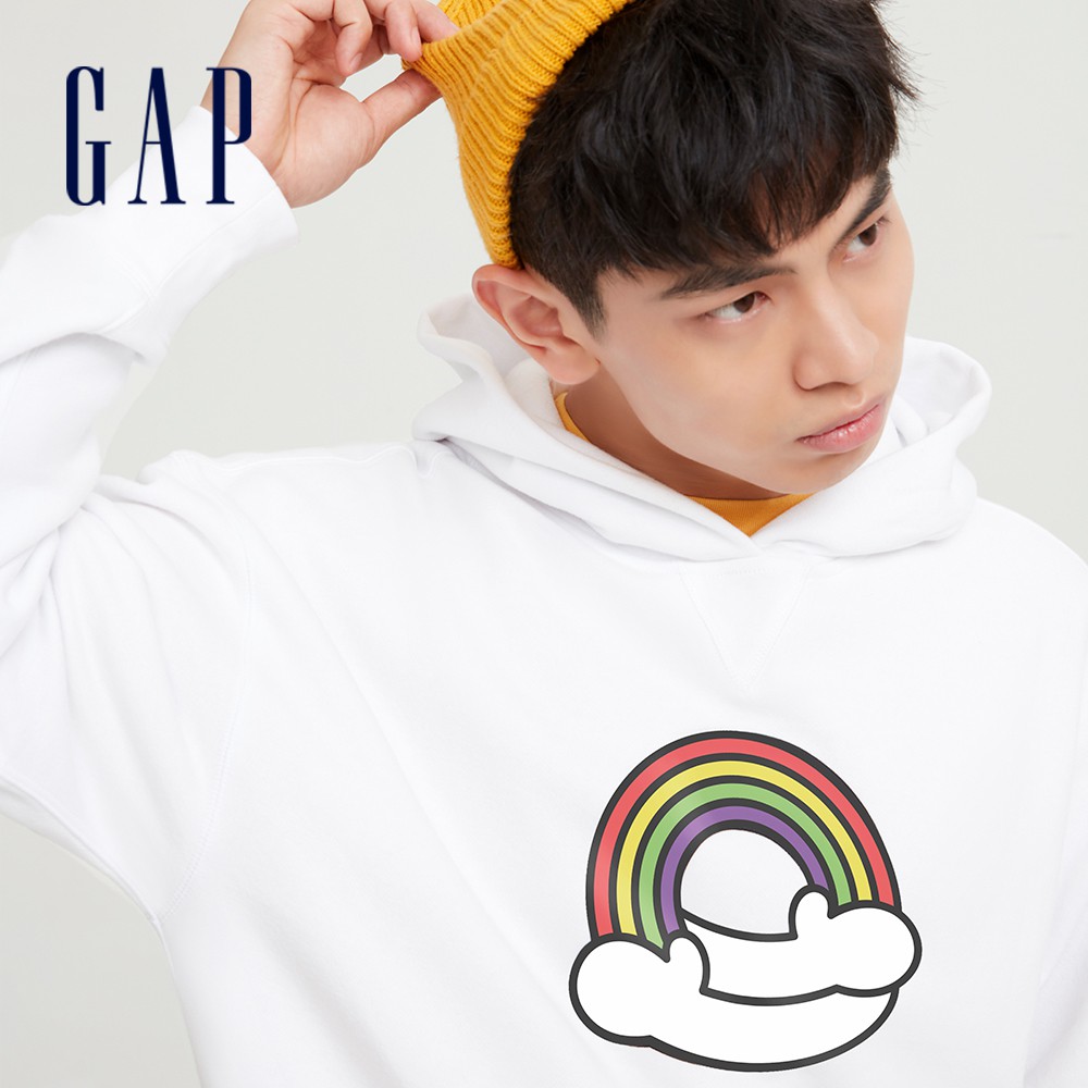 Gap 男女同款 Gap x Ken Lo藝術家聯名 帽T 碳素軟磨系列-白色(668361)
