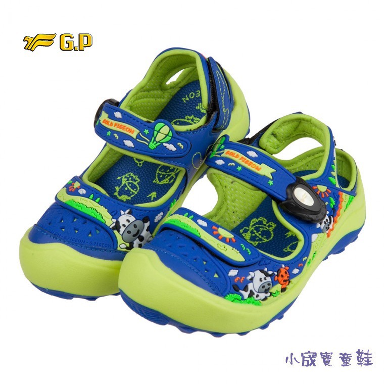 ^.小宬寶童鞋.^ 正版現貨 GP牛牛藍綠色兒童護趾涼鞋(17~21公分)