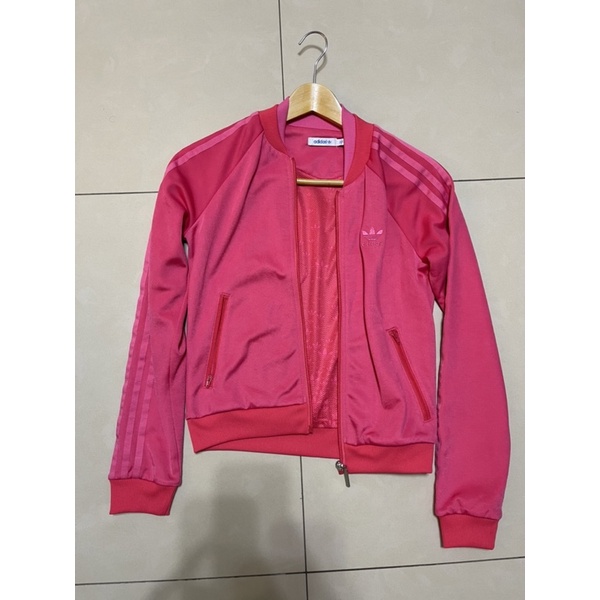[二手極新］addidas original 愛迪達三葉草桃紅粉紅色運動外套 34號xs碼