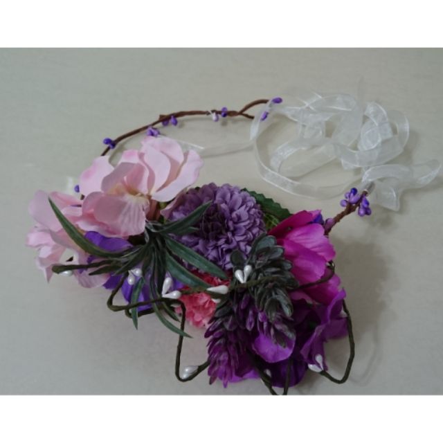 新娘頭飾/粉紫紅色花朵花圈造型髮飾