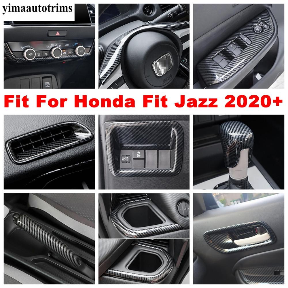 HONDA 適用於本田 Fit Jazz GR 2020 - 2022 ABS 碳纖維內飾配件的空調出風口方向盤頭燈按鈕
