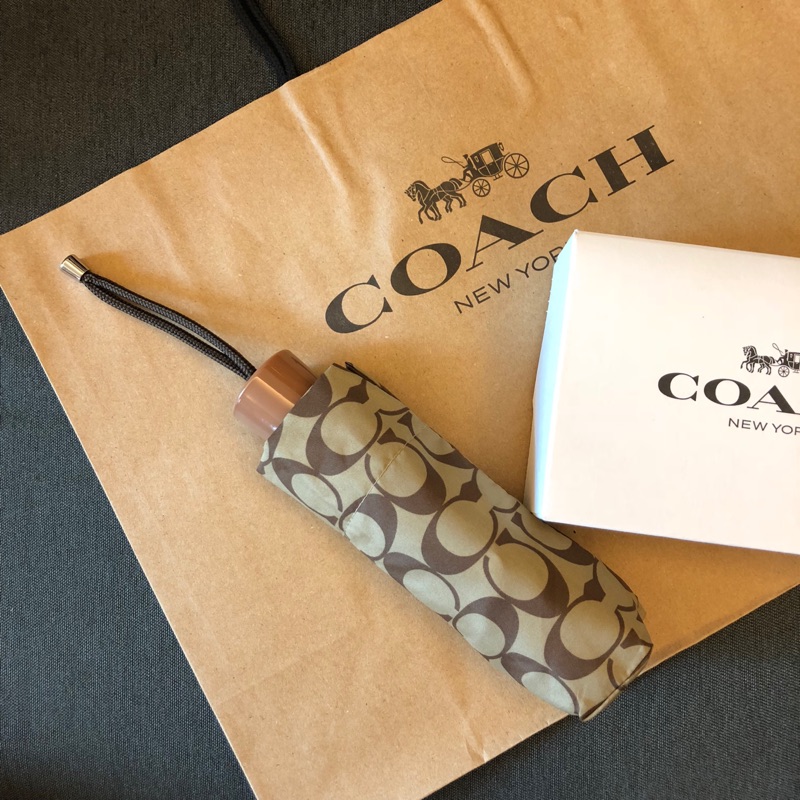 COACH 經典滿版logo三折傘 經典棕 折疊傘 雨傘 陽傘 隨身 迷你 現貨 美國代購