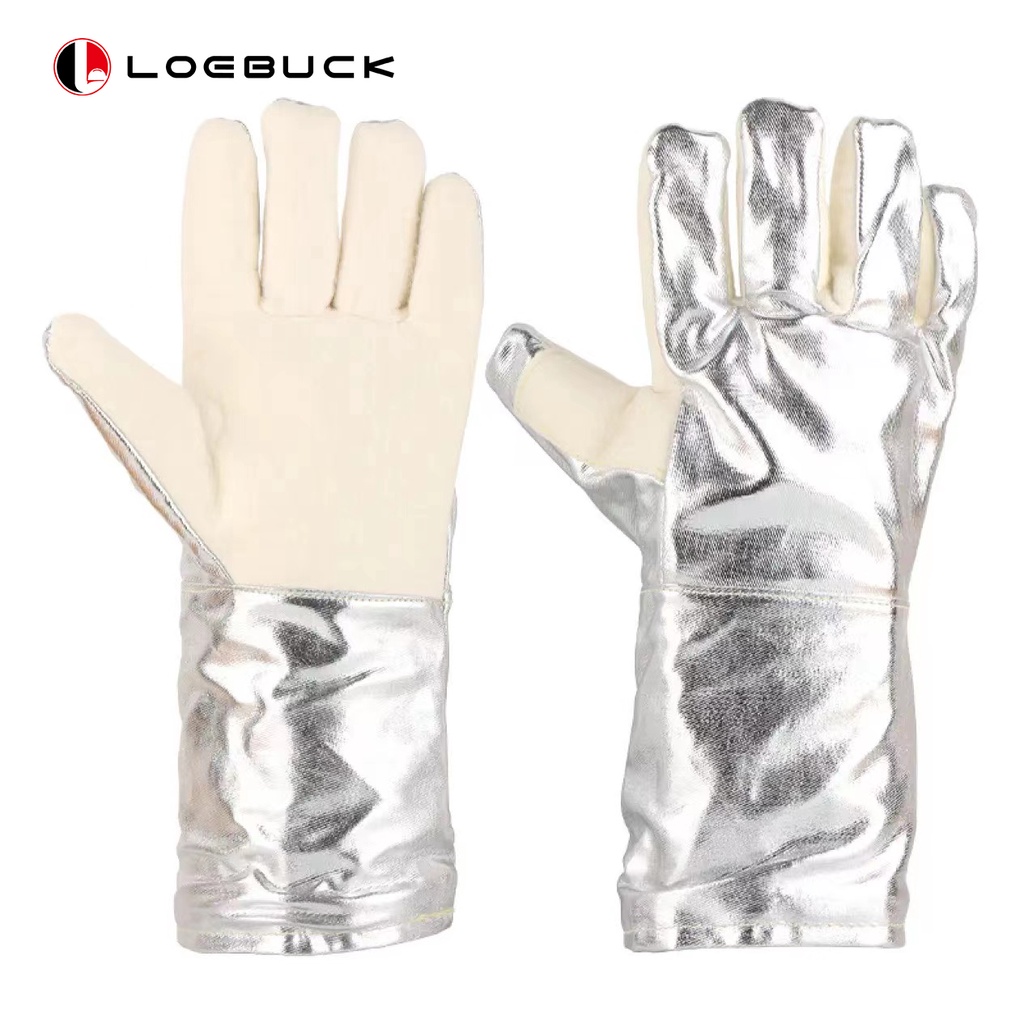 LOEBUCK洛巴克耐高溫手套隔熱防輻射耐熱防燙工業 350 度鋁箔 GM581 一對加厚烤箱鍛件保護