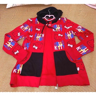 Hello Kitty & kilara 紅色 滿版 彩色字母塗鴉 連帽 長袖 外套(正版授權)
