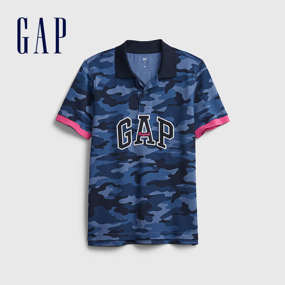 Gap 男童裝 Logo紮染透氣短袖POLO衫-藍色迷彩(682079)