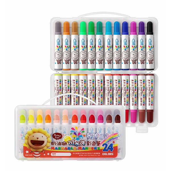奶油獅24色可水洗彩色筆(雄獅24色彩色筆可水洗彩色筆BLW-24/B洗得掉)也有12色和36色
