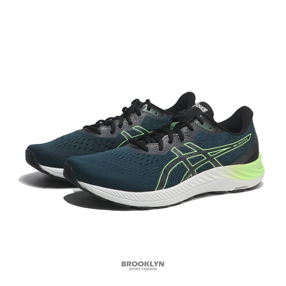 ASICS 慢跑鞋 GEL-EXCITE 8 藍 螢光綠 慢跑鞋 輕量 男 (布魯克林) 1011B036415