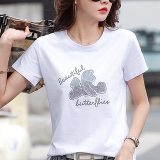 短袖女裝 圓領上衣 中大尺碼上衣S-3XL 白色純棉打底洋氣上衣寬鬆ins潮內搭 H412A-3837.胖胖美