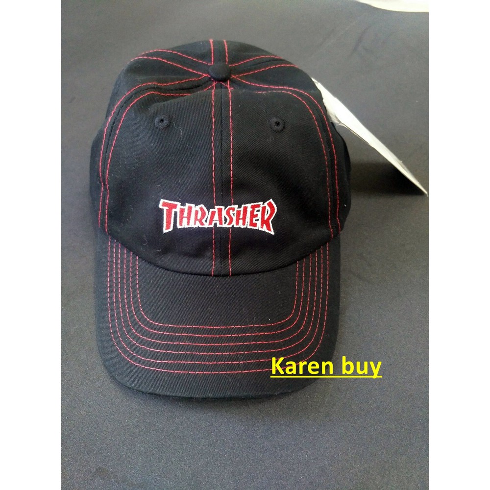 THRASHER HOMETOWN CONTRAST DAD CAP 黑色 刺繡 紅字體 復古 老帽