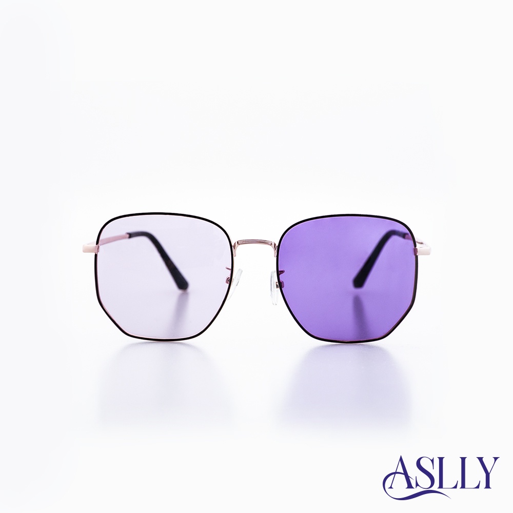 【ASLLY】方形變色紫墨鏡 太陽眼鏡 雙抗墨鏡 ASLLY主打 感光變色 寶麗來偏光鏡片 抗UV400 S2029