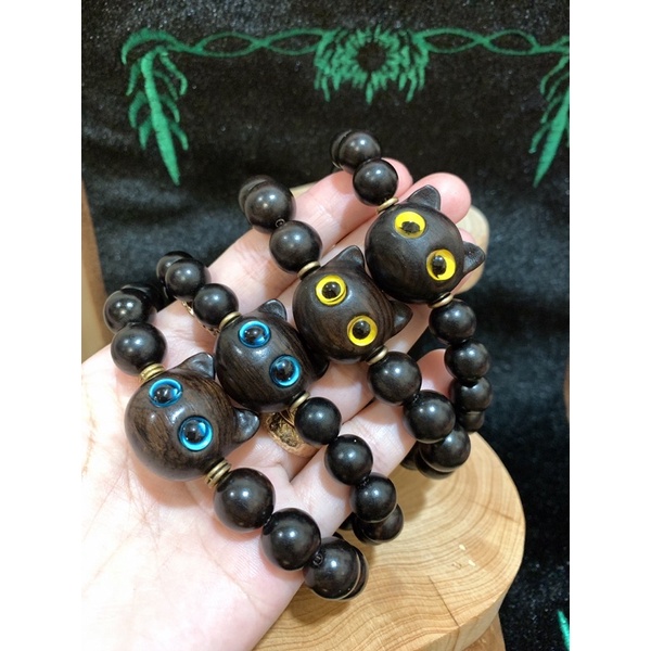 《木玩藝品》檀木貓咪頭手珠（10mm/12mm,黑、紫、綠檀木）