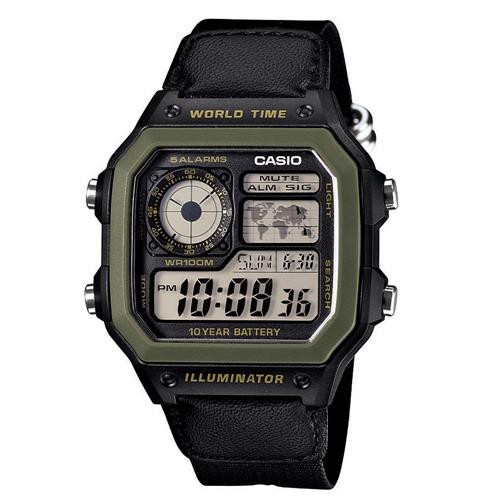 【CASIO】卡西歐 10年電力防水電子錶  帆布錶帶 軍事風錶款 AE-1200WHB 台灣卡西歐保固一年