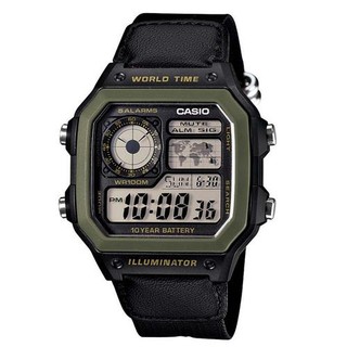 【CASIO】十年電力電子錶款 軍事風格 帆布錶帶AE-1200WHB-1B防水100米 宏崑時計 臺灣卡西歐保固一年