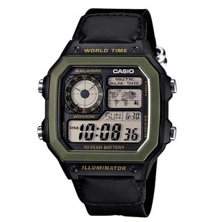 【CASIO】卡西歐 10年電力防水電子錶 帆布錶帶 軍事風錶款 AE-1200WHB 台灣卡西歐保固一年