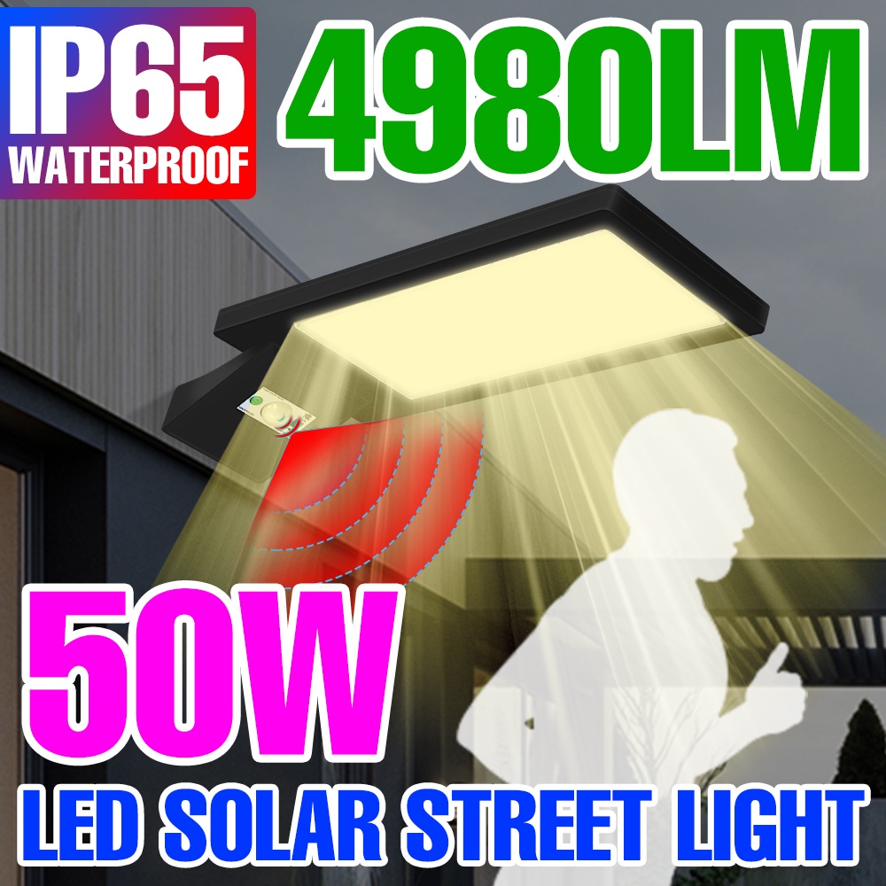 Led太陽能路燈戶外泛光燈IP65防水花園燈PIR運動傳感器區域燈安全LED射燈12V