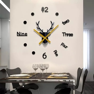 加大款 時鐘 DIY立體壁貼鹿頭造型靜音掛鐘 小孩房牆面設計可調大小壁鐘 現代浪漫時鐘-