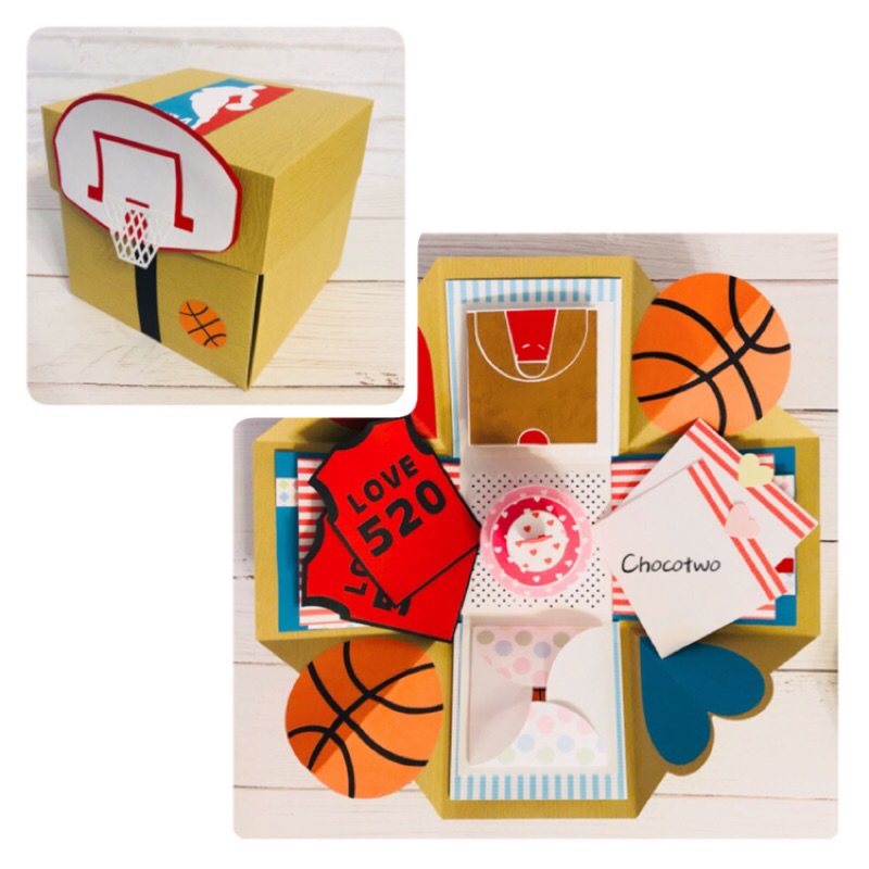 籃球卡片 nba 男友 禮物盒 手工卡片 爆炸禮物盒 爆炸卡 情人節卡片 聖誕卡片 生日卡片 立體卡片 手作卡片