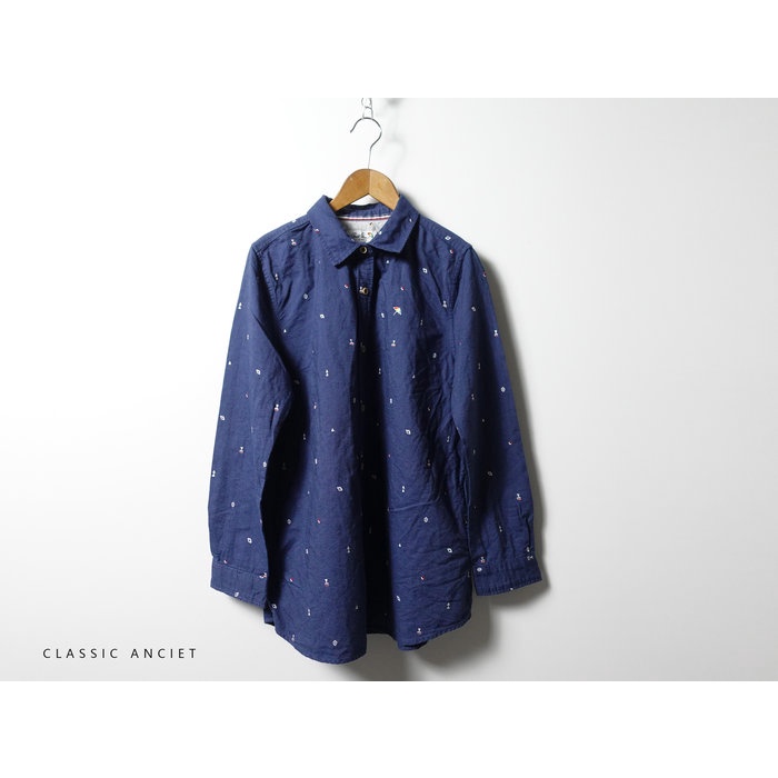 【Arnold Palmer 雨傘牌】深藍色可愛電繡純棉長袖襯衫M