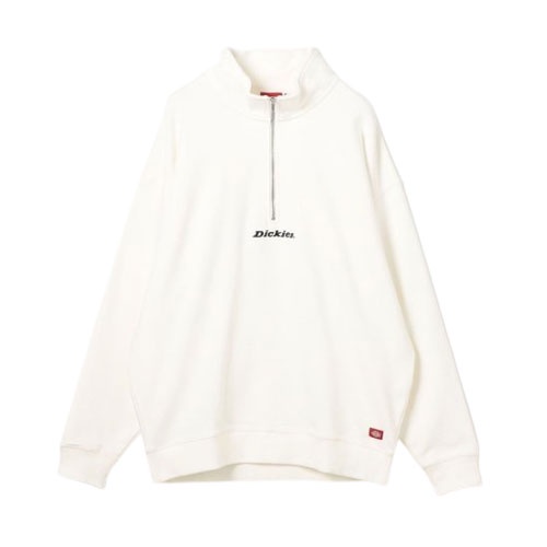 【DICKIES】日本限定 2478-2434 FLEECE HALF ZIP 半拉鍊 長袖 大學T 套頭衫 (白色)