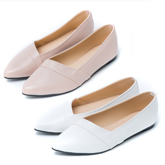 【白鳥麗子】平底鞋  MIT韓國素色斜面繞條尖頭包鞋
