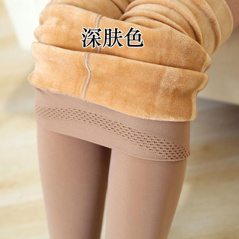 秋冬深膚色加絨加厚打底褲女外穿微壓顯瘦肉色自然粉底肉色連褲襪保暖褲加絨褲條紋長褲長褲棉質內搭褲內搭褲打底褲