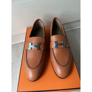 全新正品 HERMES 愛馬仕樂福鞋 金棕色Gold 全配 臺灣購證 36