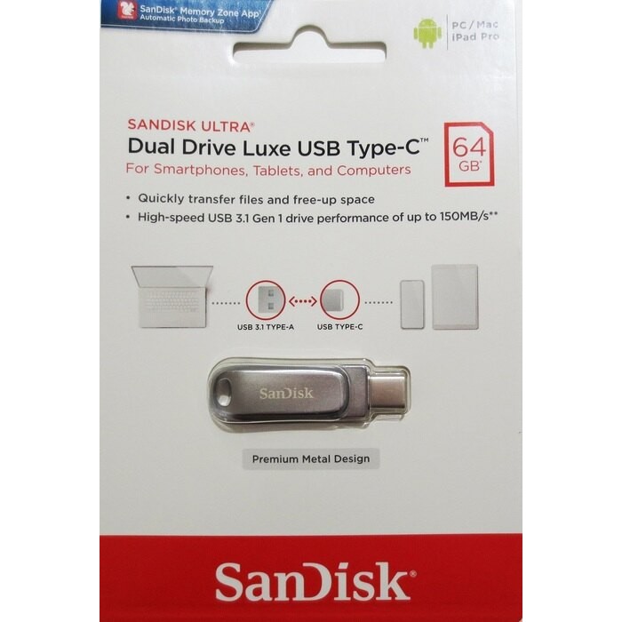 SanDisk Ultra Luxe USB A 3.1+Type-C 鋁合金 雙用隨身碟 64GB