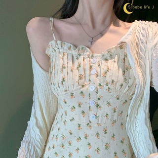 【泡芙衣櫃】吊帶碎花連衣裙溫柔風2022新款夏季超仙女裝法式初戀甜美氣質裙子