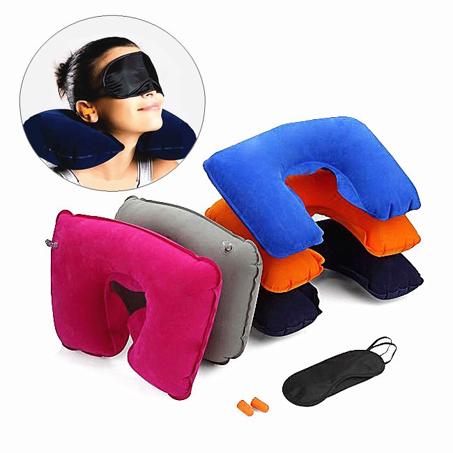 旅行三寶 充氣U型枕 遮光眼罩 防噪耳塞 靠枕 枕頭 頸枕 戶外旅遊 搭飛機 午休三寶 旅行必備 吹氣式靠枕
