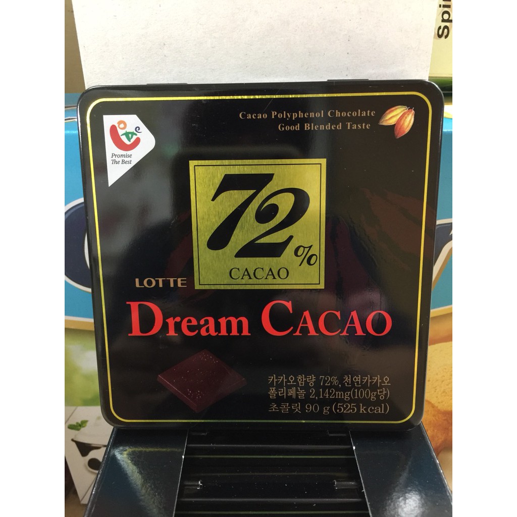 韓國 LOTTE 樂天夢幻黑巧克72% 鐵盒裝 Dream Cacao 純黑巧克力 90g