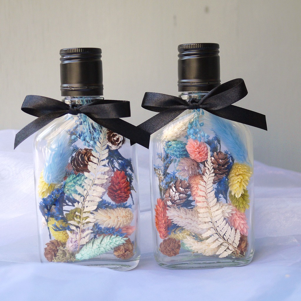 伊登花室 復古玻璃瓶 乾燥花 婚禮小物 酒瓶花 瓶中花 單個販售