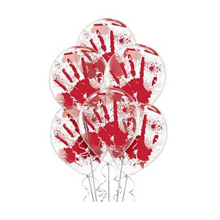 派對城 現貨 【12吋乳膠氣球6入-血手印】 歐美派對 生日氣球 乳膠氣球 萬聖節氣球 派對佈置 拍攝道具